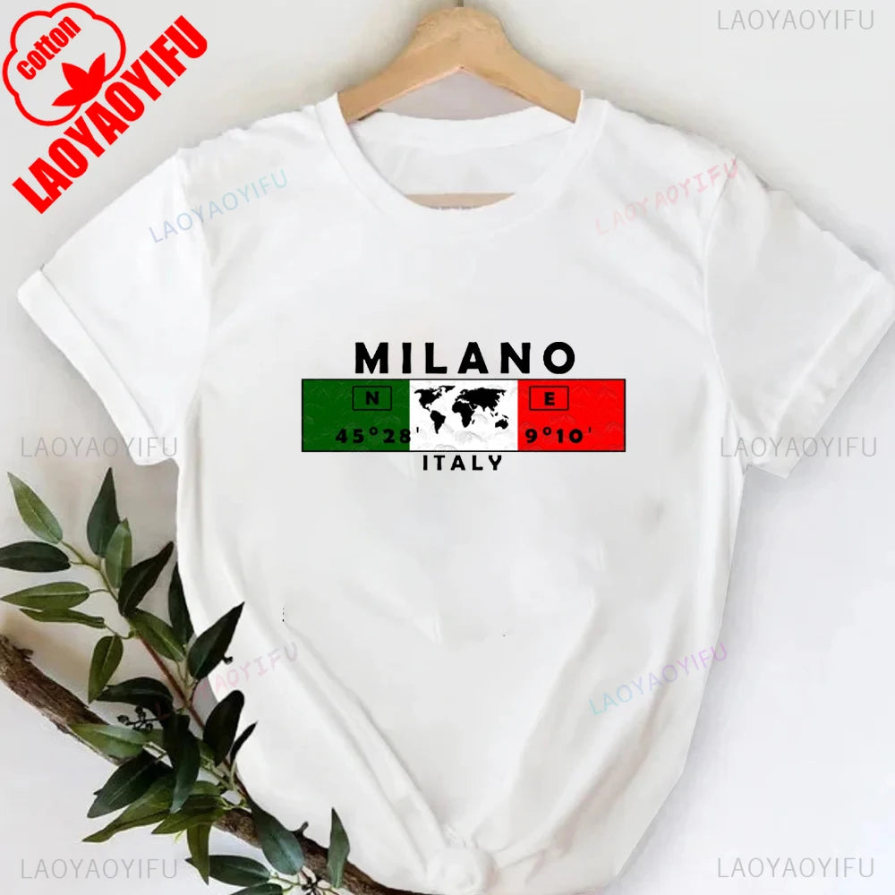 T-shirt col rond imprimé lettres Milano Italie, décontracté, manches courtes, pour femme, printemps-été