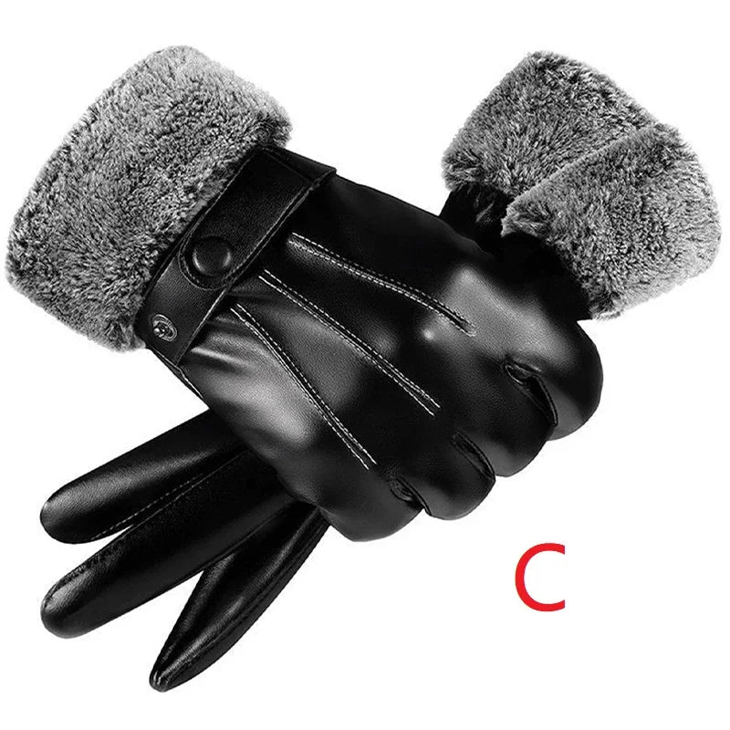 Gants d'hiver pour hommes en cuir véritable, gants de cyclisme en plein air, gants de moto en peau de mouton véritable noire, garde au chaud