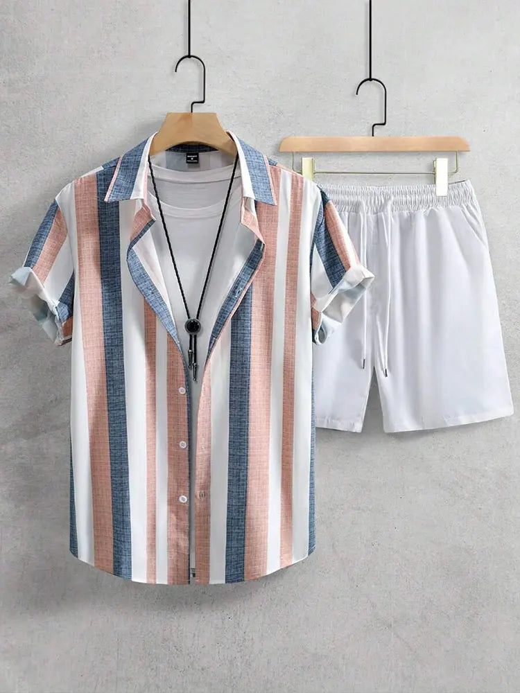 Ensemble 2 pièces chemise et short pour homme, short de plage, ensemble à manches courtes, sports d'été à la mode