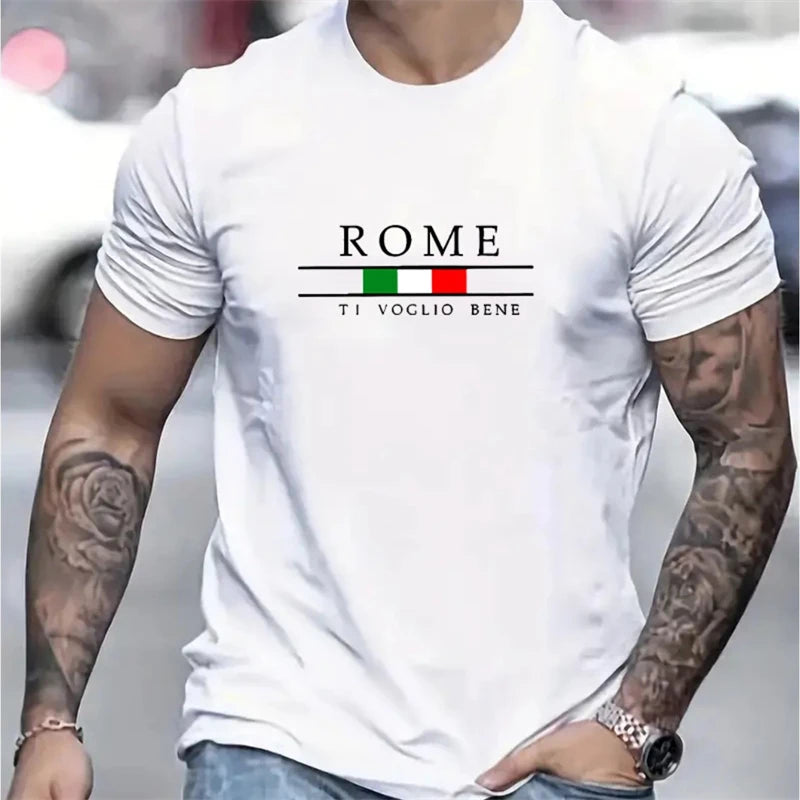 T-shirts à manches courtes pour hommes, Rome, mode d'été, drapeau italien 3D imprimé, ample, tendance, Streetwear