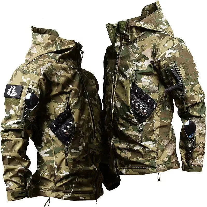 Imperméable et chaud hommes hiver coque souple spécial tactique à capuche veste multi poche