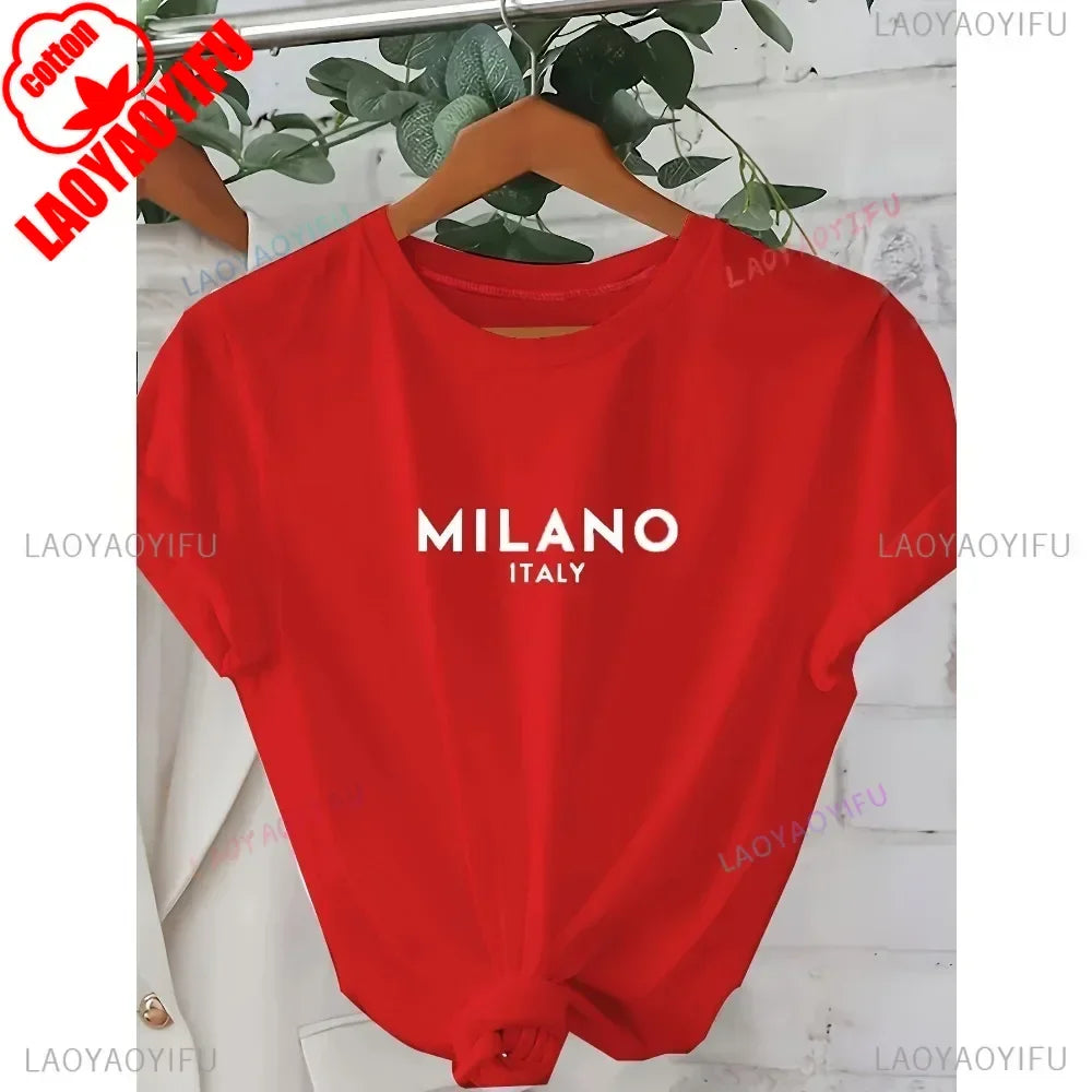 T-shirt col rond imprimé lettres Milano Italie, décontracté, manches courtes, pour femme, printemps-été