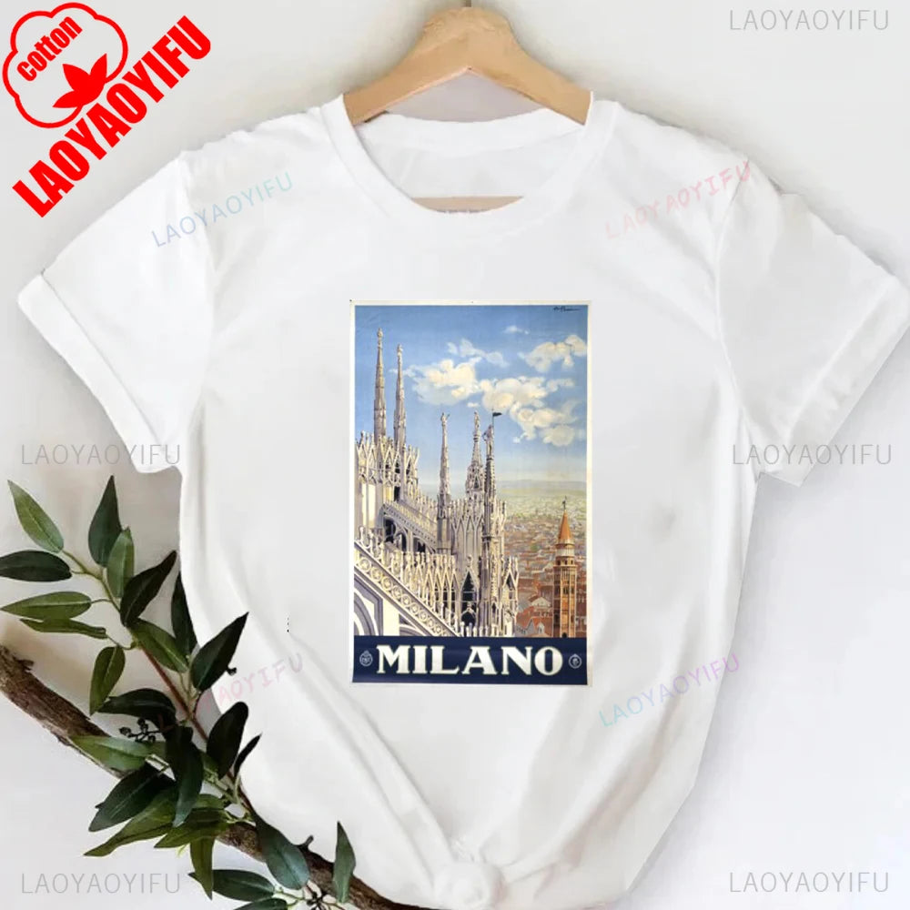 T-shirt col rond imprimé lettres Milano Italie, décontracté, manches courtes, pour femme, printemps-été