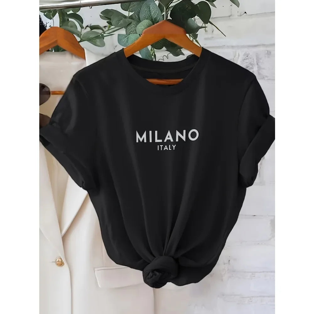 T-shirt col rond imprimé lettres Milano Italie, décontracté, manches courtes, pour femme, printemps-été