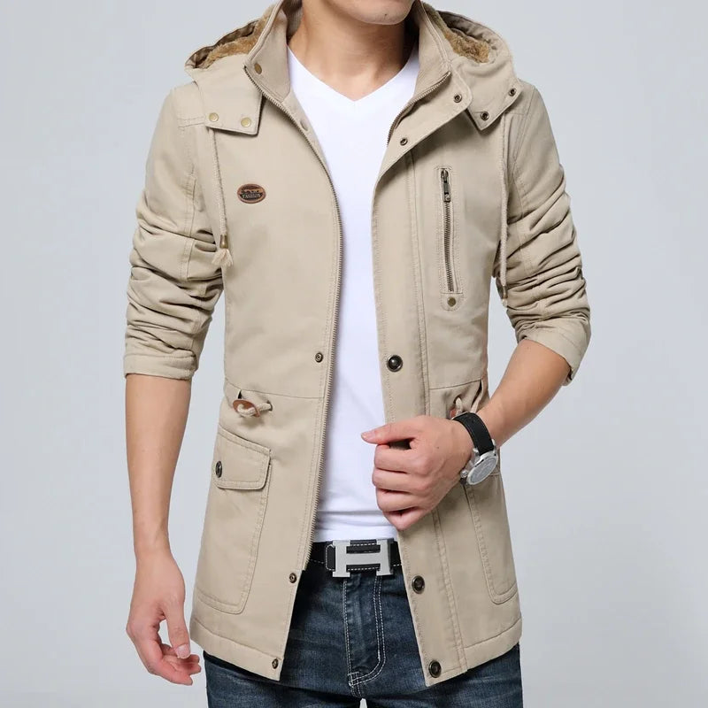 Veste d'hiver en polaire épaisse, coupe-vent d'affaires, manteau long en coton