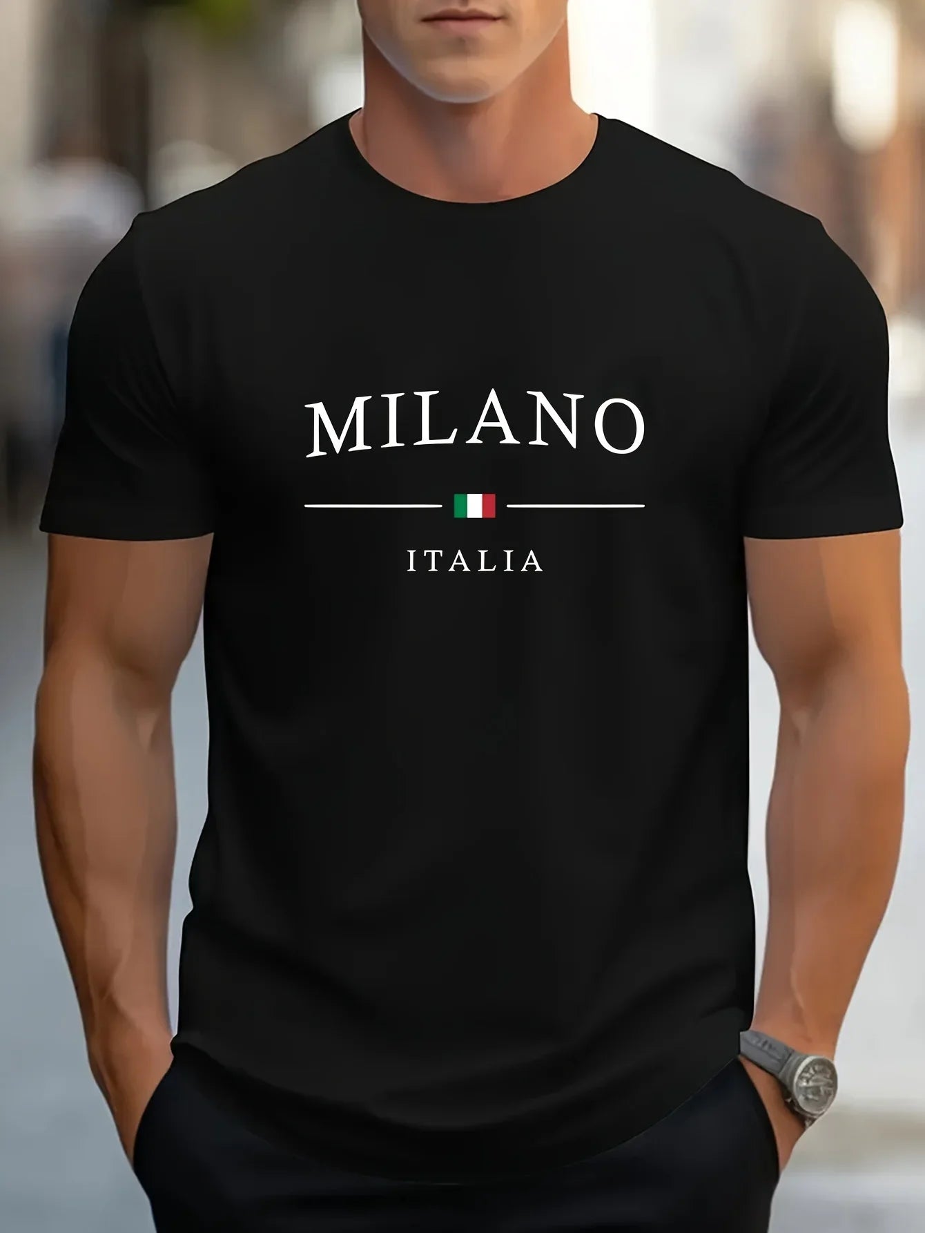 T-shirt Milano décontracté d'été, 100% pur coton, col rond pour hommes, manches courtes.