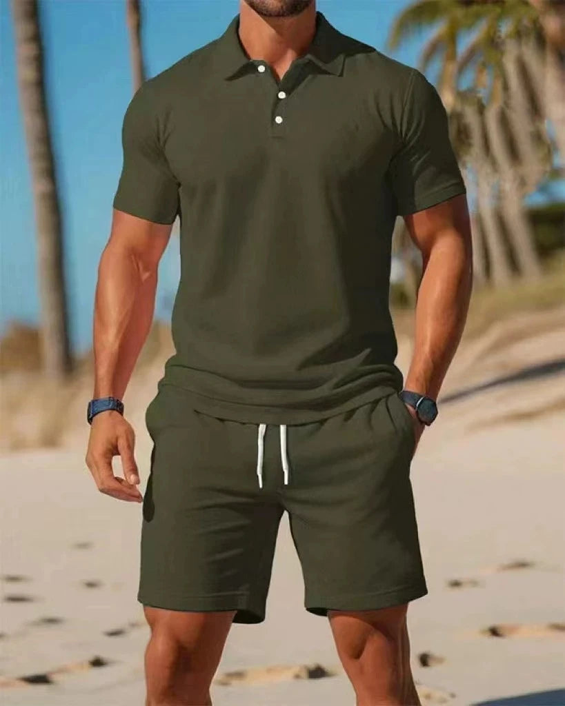 Ensemble polo boutonné à manches courtes, décontracté et polyvalent, à la mode, de haute qualité, pantalons courts