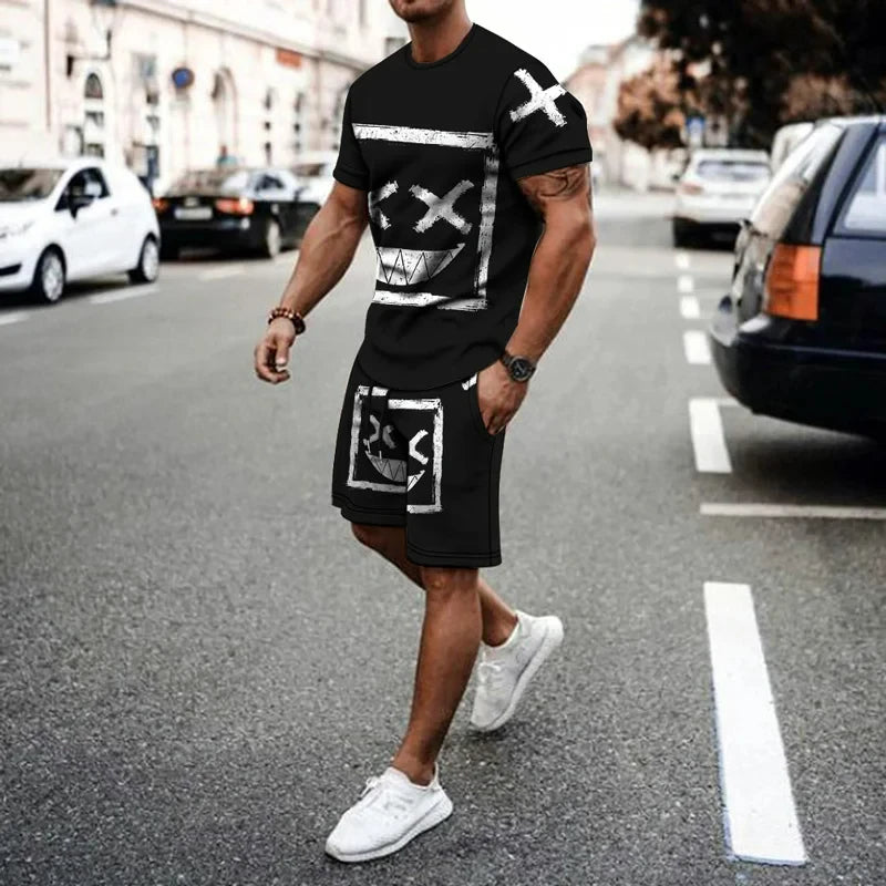 Ensembles d'été Cartes K, Q, A, Joker, t-shirt de rue, deux pièces, imprimé en 3D, vêtements décontractés, col rond, survêtement de plage.