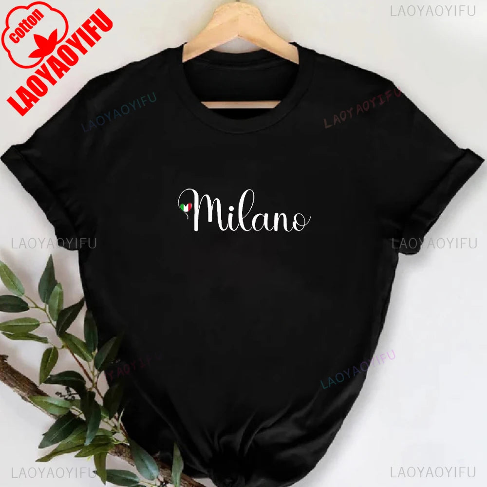 T-shirt col rond imprimé lettres Milano Italie, décontracté, manches courtes, pour femme, printemps-été