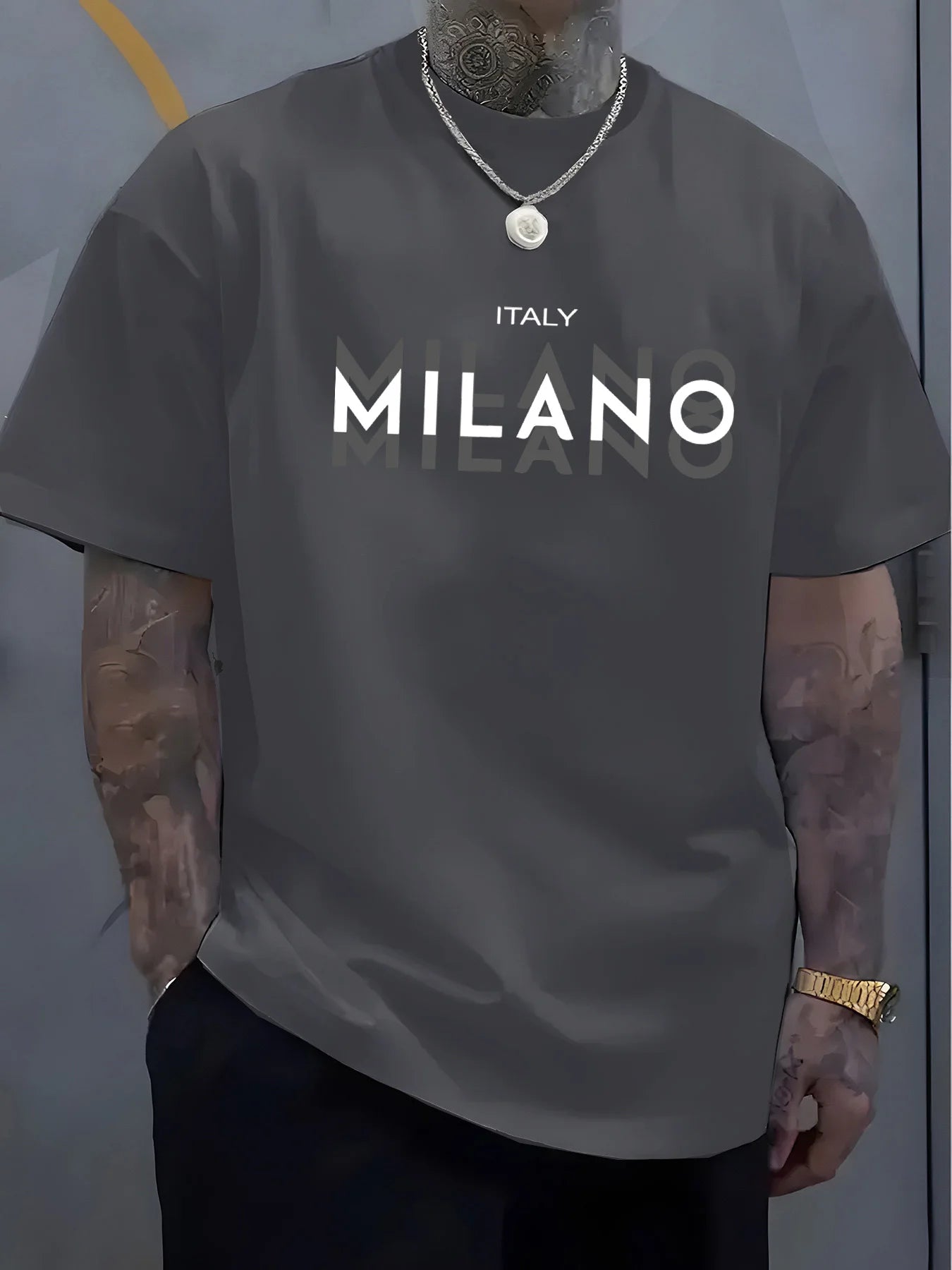 Italy MILANO 100% pur coton, décontracté, coupe ample, grande taille, imprimé, confortable, col rond, T-shirt manches courtes