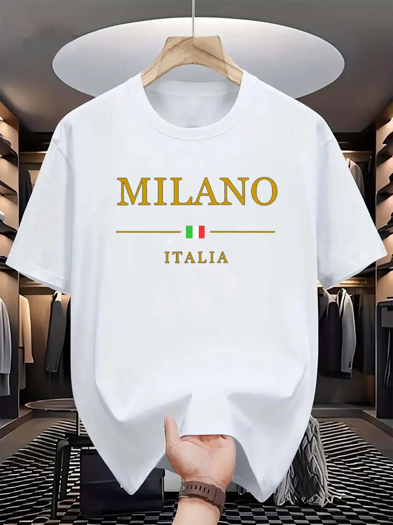T-shirt Milano manches courtes col rond homme, 100% coton, à la mode, décontracté, ample, grande taille, motif MILANO ITALIA imprimé, sport, été
