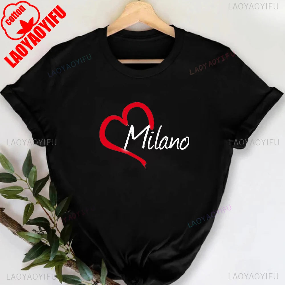 T-shirt col rond imprimé lettres Milano Italie, décontracté, manches courtes, pour femme, printemps-été