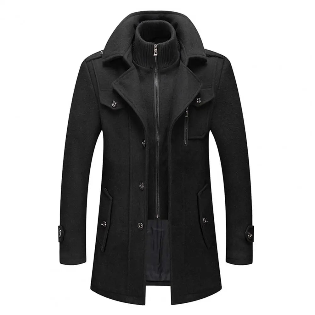 Nouveau Manteau Décontracté Automne Hiver Faux Deux Pièces Fermeture Éclair et Boutons