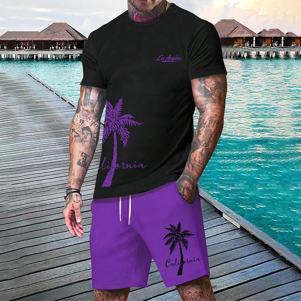 Ensemble hawaïen tendance européen et américain pour la plage, à manches courtes, short de plage décontracté, doux et confortable 2025