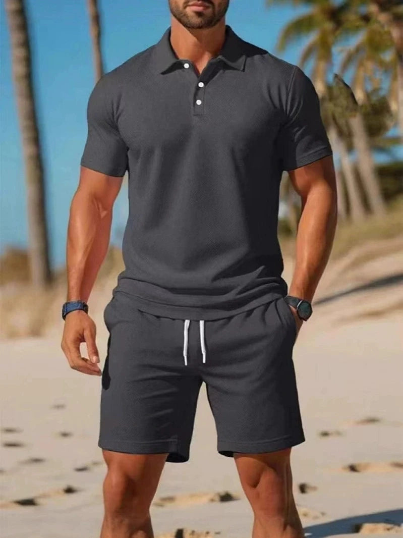Ensemble polo boutonné à manches courtes, décontracté et polyvalent, à la mode, de haute qualité, pantalons courts