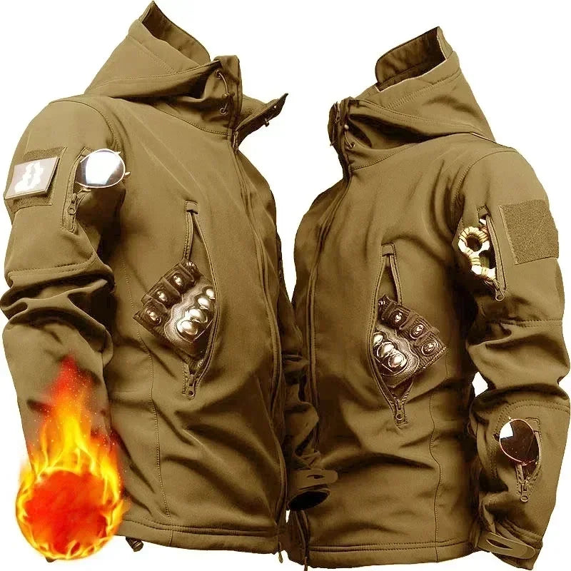 Imperméable et chaud hommes hiver coque souple spécial tactique à capuche veste multi poche