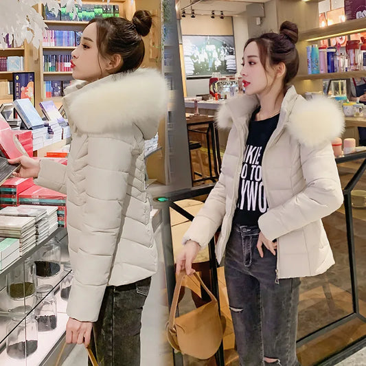 Parkas d'hiver confortables et décontractées pour femmes, nouvelle veste en coton avec col en fourrure, coupe ajustée, chapeau amovible