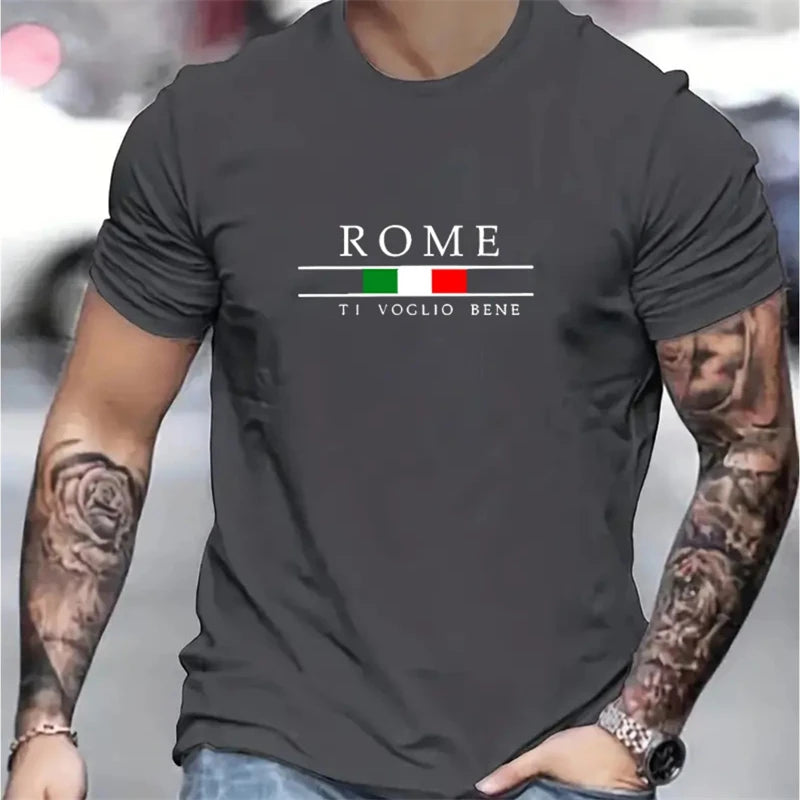 T-shirts à manches courtes pour hommes, Rome, mode d'été, drapeau italien 3D imprimé, ample, tendance, Streetwear