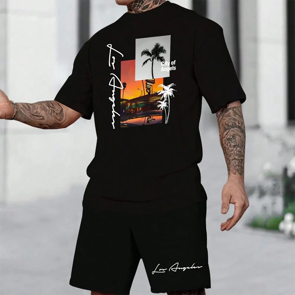 Ensemble hawaïen tendance européen et américain pour la plage, manches courtes, short de plage décontracté, doux et confortable 2025