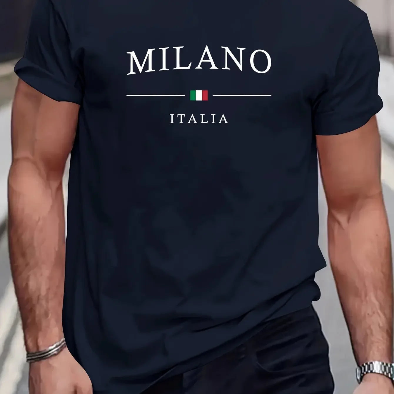 T-shirt Milano décontracté d'été, 100% pur coton, col rond pour hommes, manches courtes.