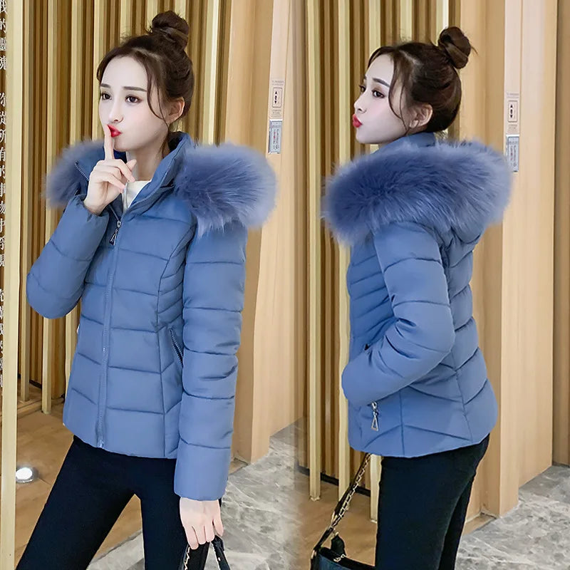Parkas d'hiver confortables et décontractées pour femmes, nouvelle veste en coton avec col en fourrure, coupe ajustée, chapeau amovible
