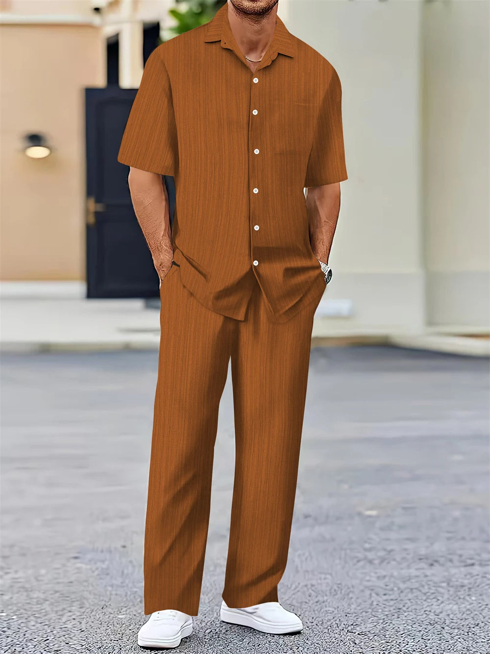 (Chemise + Pantalon) 2024 Été Hommes Mode Chemise Classique, Affaires, Décontractées