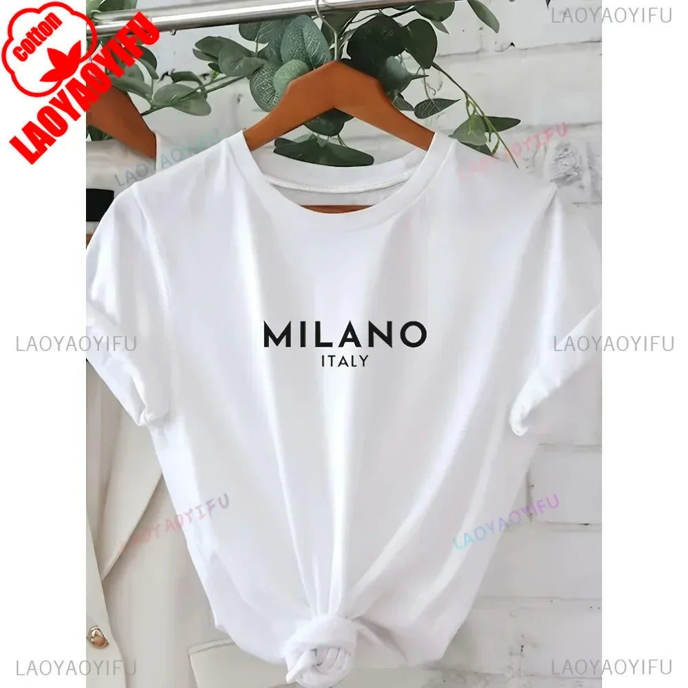 T-shirt col rond imprimé lettres Milano Italie, décontracté, manches courtes, pour femme, printemps-été