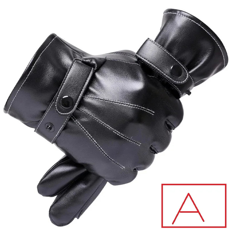Gants d'hiver pour hommes en cuir véritable, gants de cyclisme en plein air, gants de moto en peau de mouton véritable noire, garde au chaud
