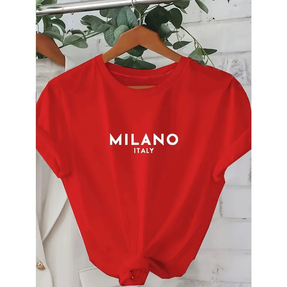 T-shirt col rond imprimé lettres Milano Italie, décontracté, manches courtes, pour femme, printemps-été