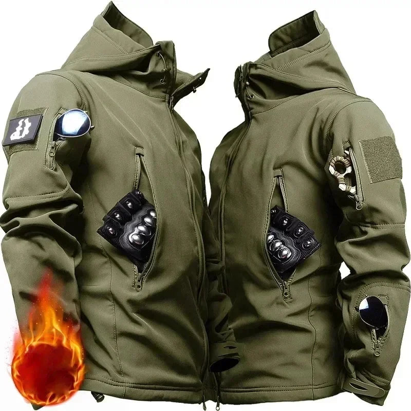 Imperméable et chaud hommes hiver coque souple spécial tactique à capuche veste multi poche