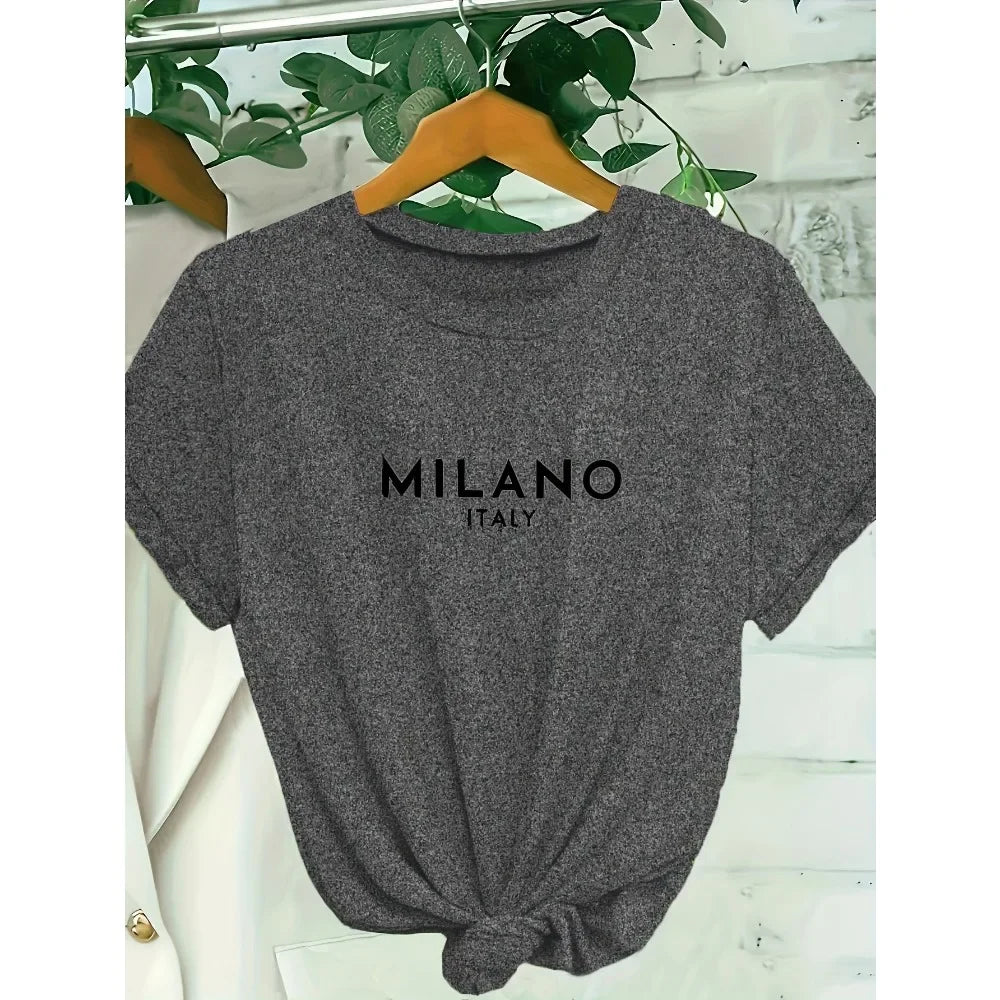 T-shirt col rond imprimé lettres Milano Italie, décontracté, manches courtes, pour femme, printemps-été