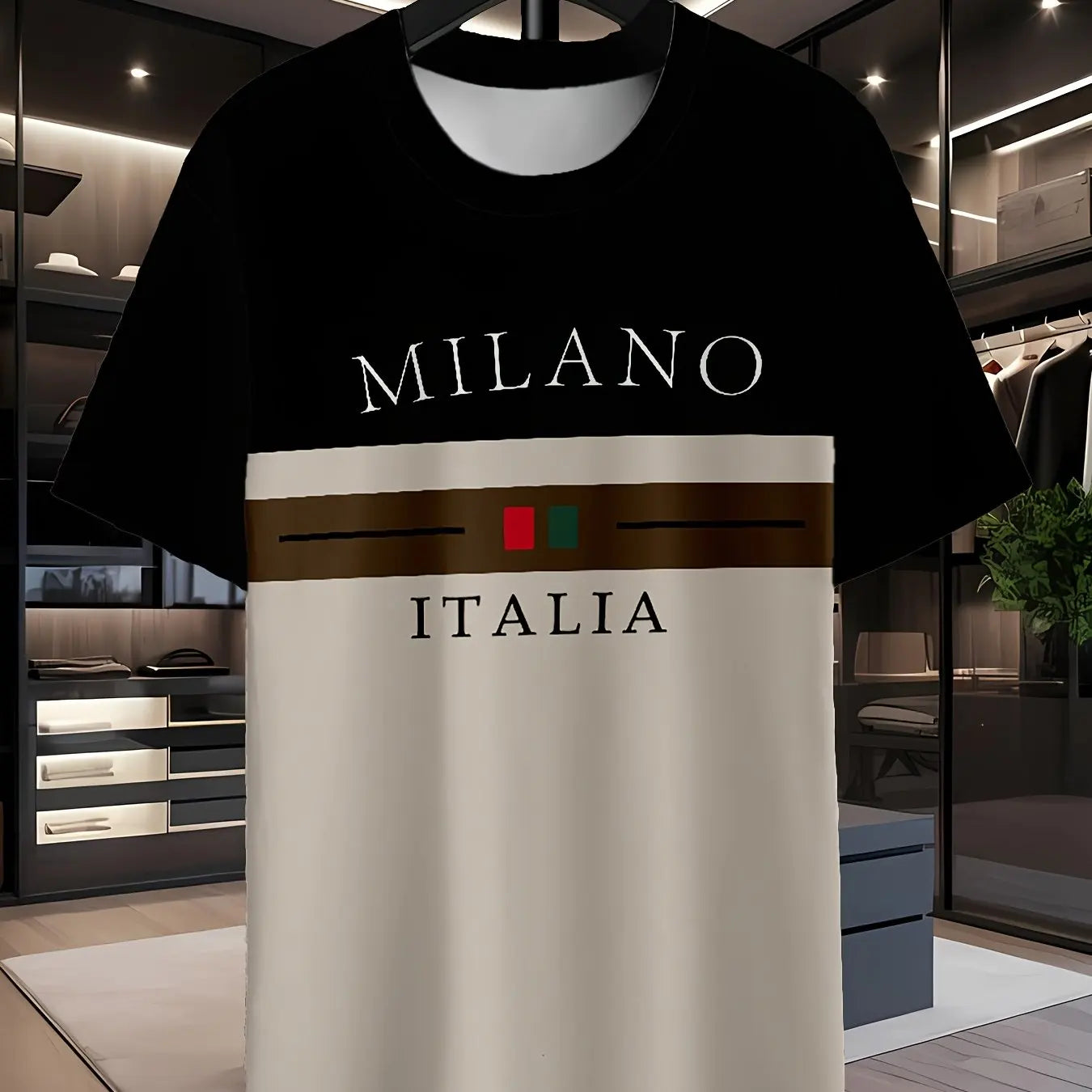 T-shirt Milano Italia pour homme, t-shirt décontracté à col rond en polyester, coupe régulière, manches courtes, tissu léger.
