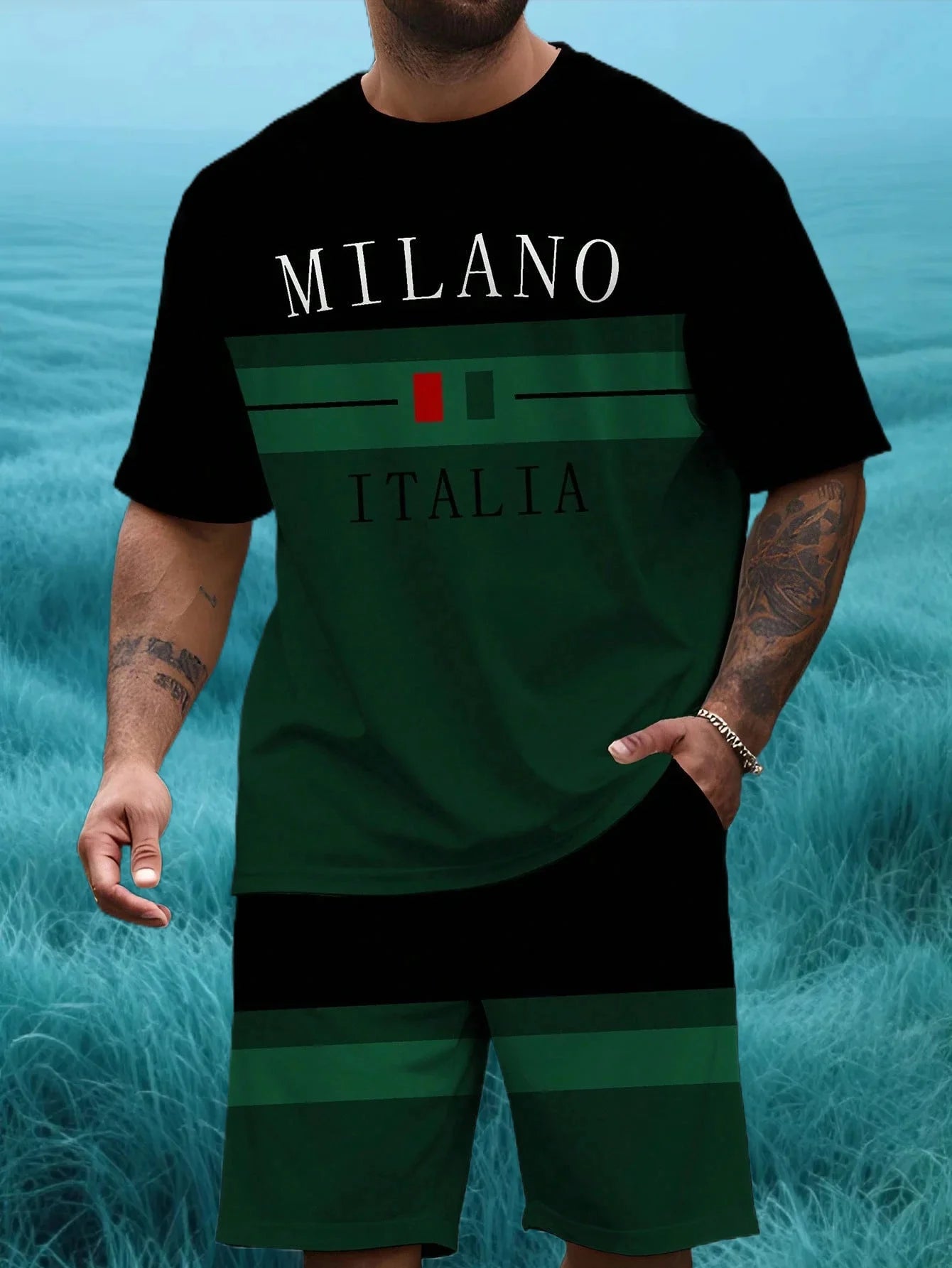 Les derniers ensembles populaires Milano 3D de rue à la mode pour hommes hauts d'été shorts respirants