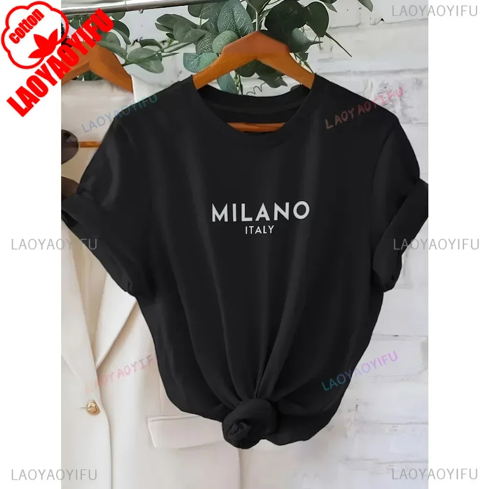 T-shirt col rond imprimé lettres Milano Italie, décontracté, manches courtes, pour femme, printemps-été