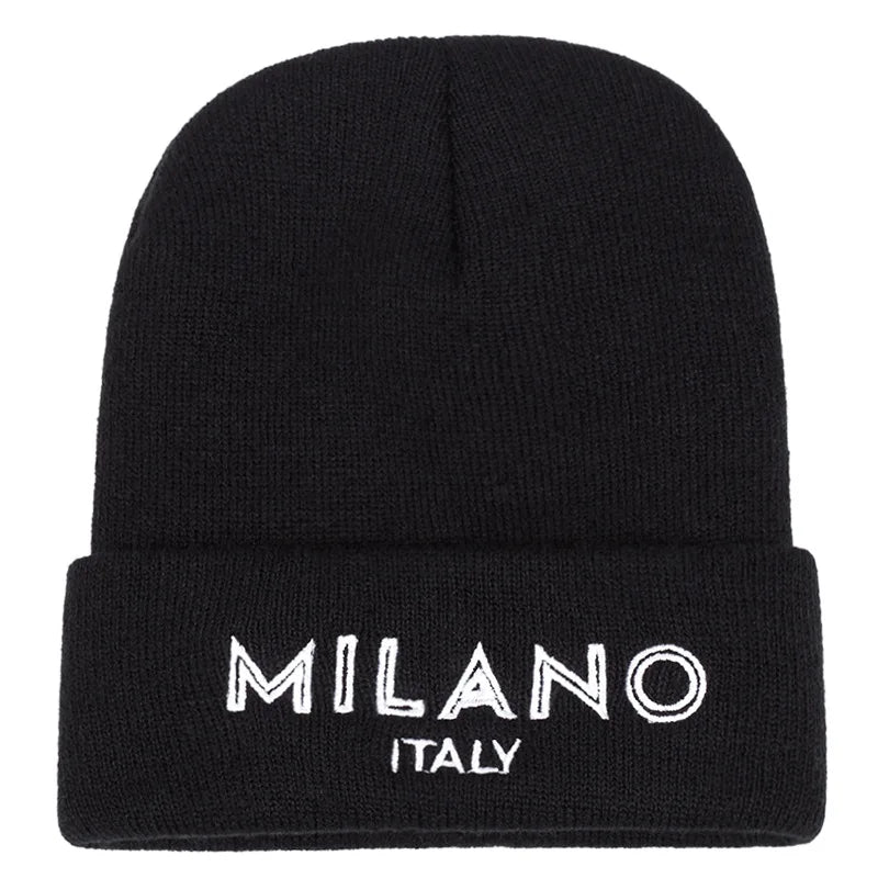Bonnets de luxe brodés MILANO où Good Vibes pour femmes et hommes, tricoté chaud en hiver, pour loisirs en plein air, masque de Ski, cagoule