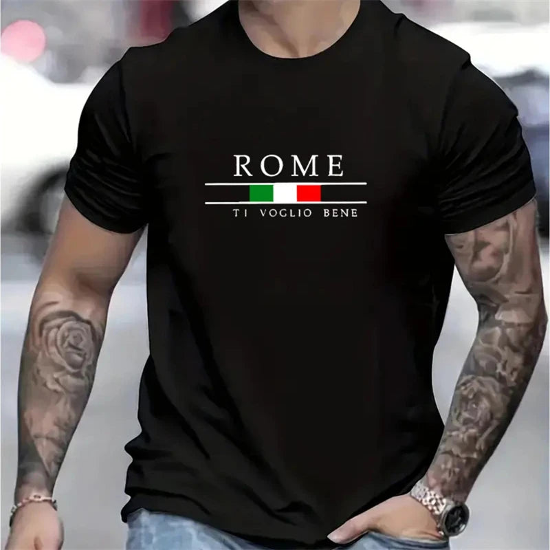 T-shirts à manches courtes pour hommes, Rome, mode d'été, drapeau italien 3D imprimé, ample, tendance, Streetwear