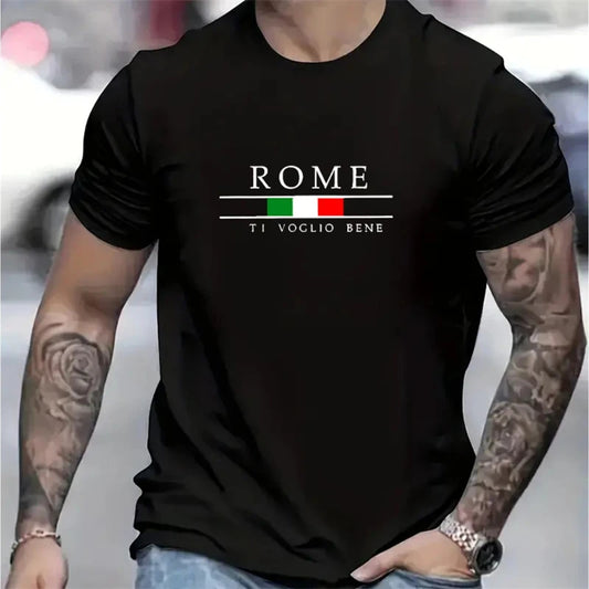 T-shirts à manches courtes pour hommes, Rome, drapeau italien 3D imprimé, ample