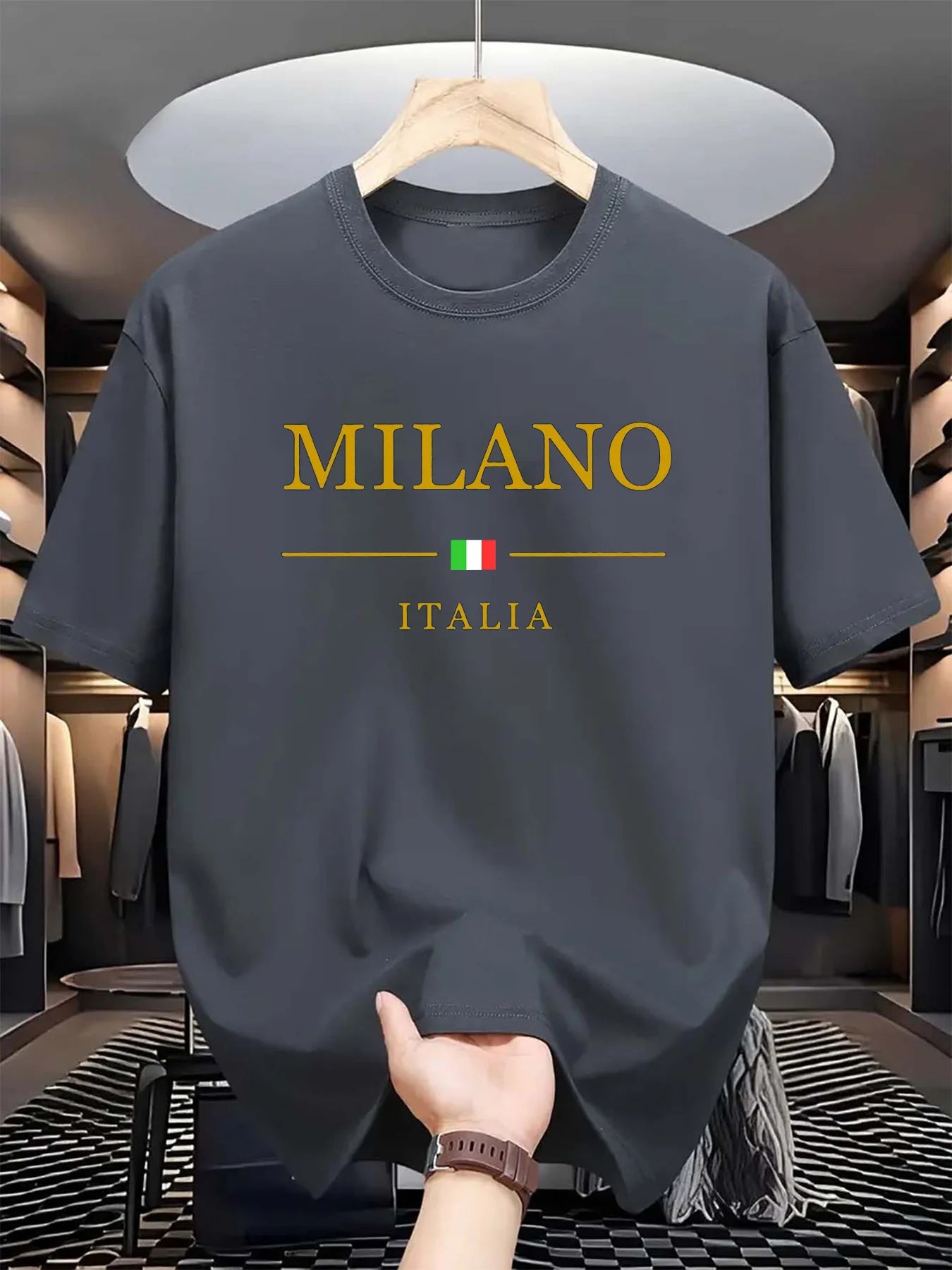 T-shirt Milano manches courtes col rond homme, 100% coton, à la mode, décontracté, ample, grande taille, motif MILANO ITALIA imprimé, sport, été