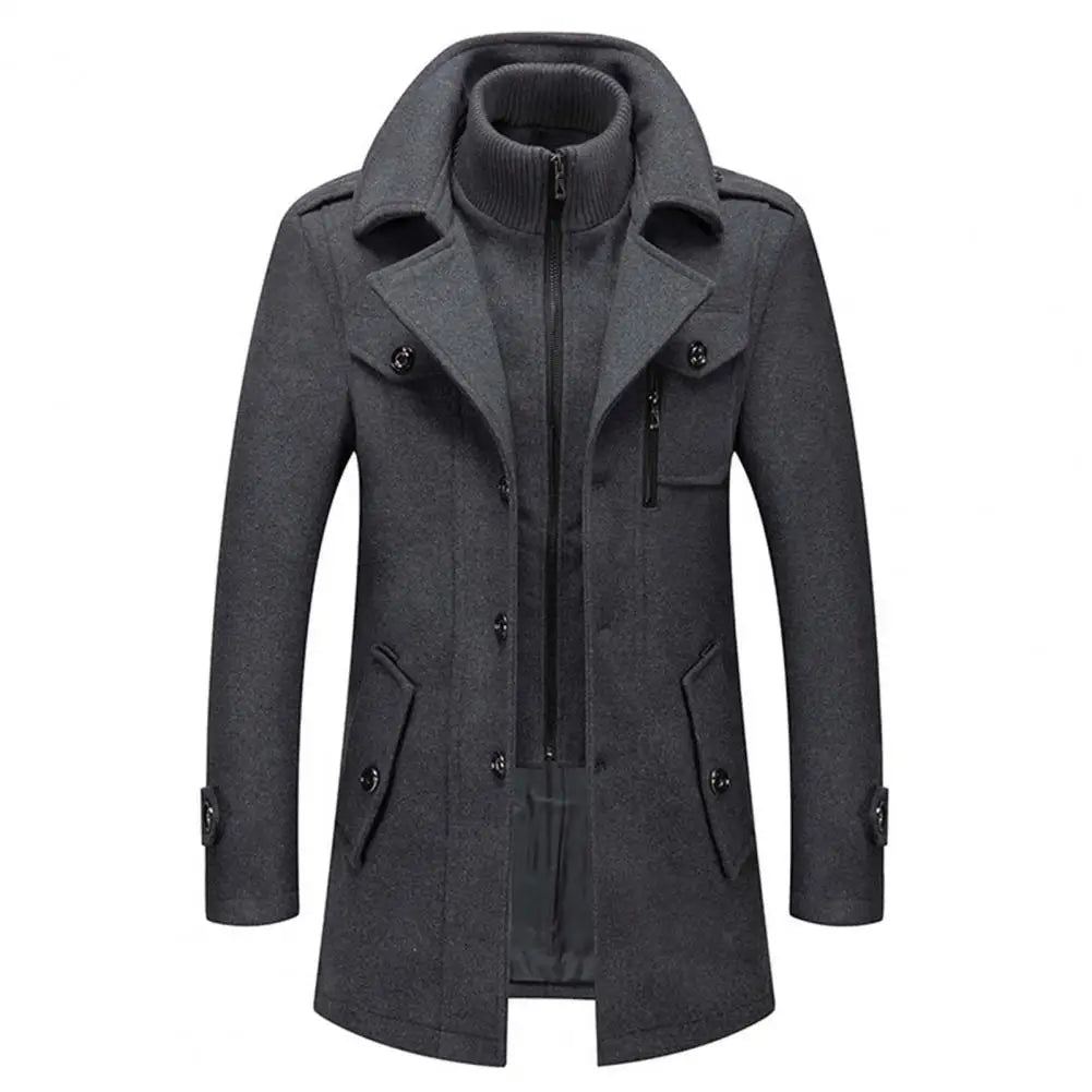 Nouveau Manteau Décontracté Automne Hiver Faux Deux Pièces Fermeture Éclair et Boutons