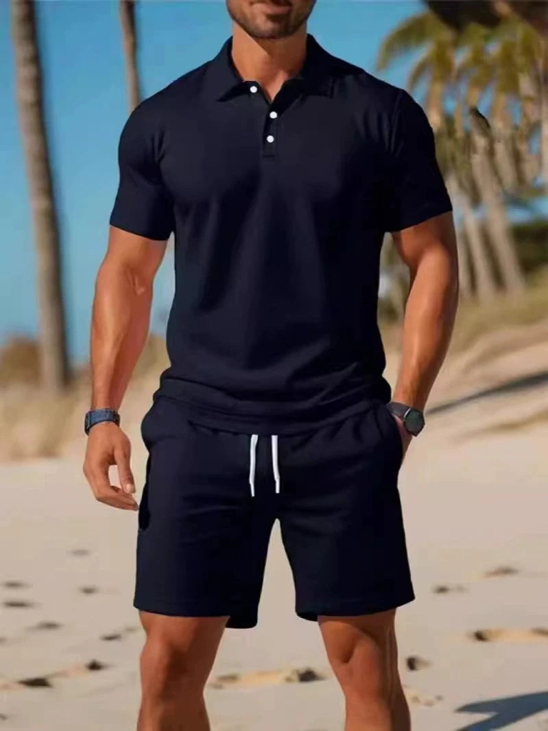 Ensemble polo boutonné à manches courtes, décontracté et polyvalent, à la mode, de haute qualité, pantalons courts