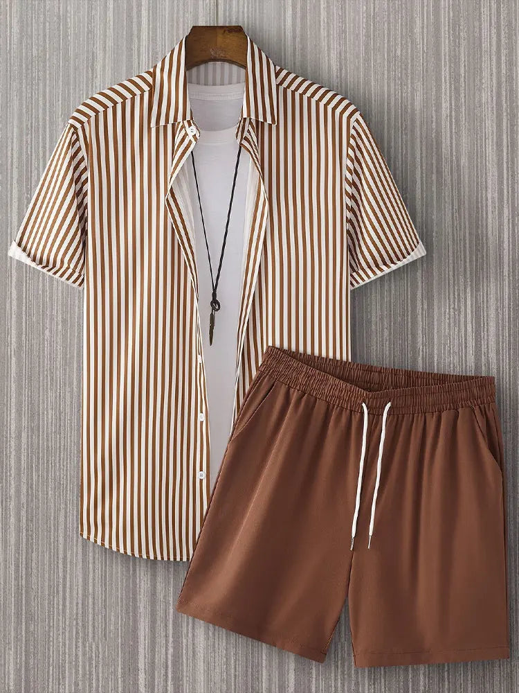 Ensemble 2 pièces chemise et short pour homme, short de plage, ensemble à manches courtes, sports d'été à la mode