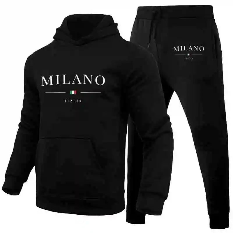 Sweat à capuche et pantalon de survêtement imprimé Milano jogging, streetwear décontracté, sport, luxe.