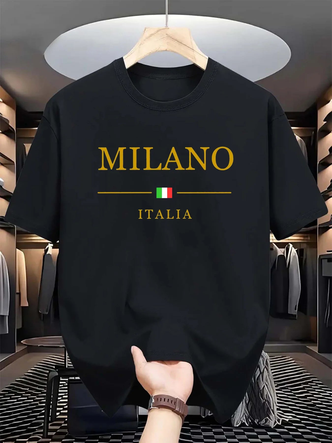 T-shirt Milano manches courtes col rond homme, 100% coton, à la mode, décontracté, ample, grande taille, motif MILANO ITALIA imprimé, sport, été