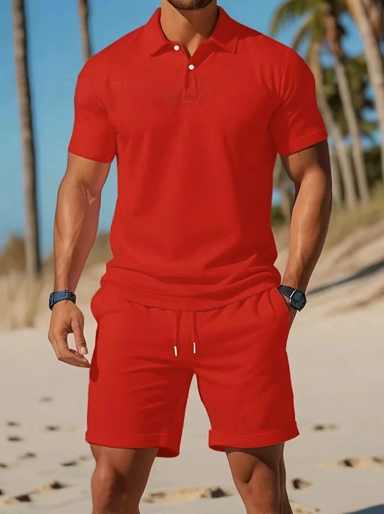 Ensemble polo boutonné à manches courtes, décontracté et polyvalent, à la mode, de haute qualité, pantalons courts