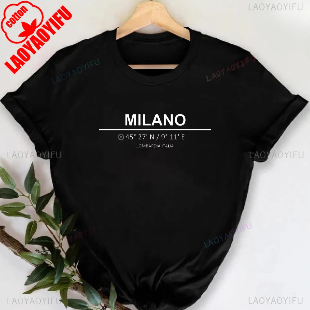 T-shirt col rond imprimé lettres Milano Italie, décontracté, manches courtes, pour femme, printemps-été