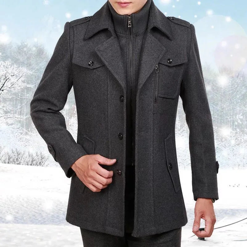 Nouveau Manteau Décontracté Automne Hiver Faux Deux Pièces Fermeture Éclair et Boutons