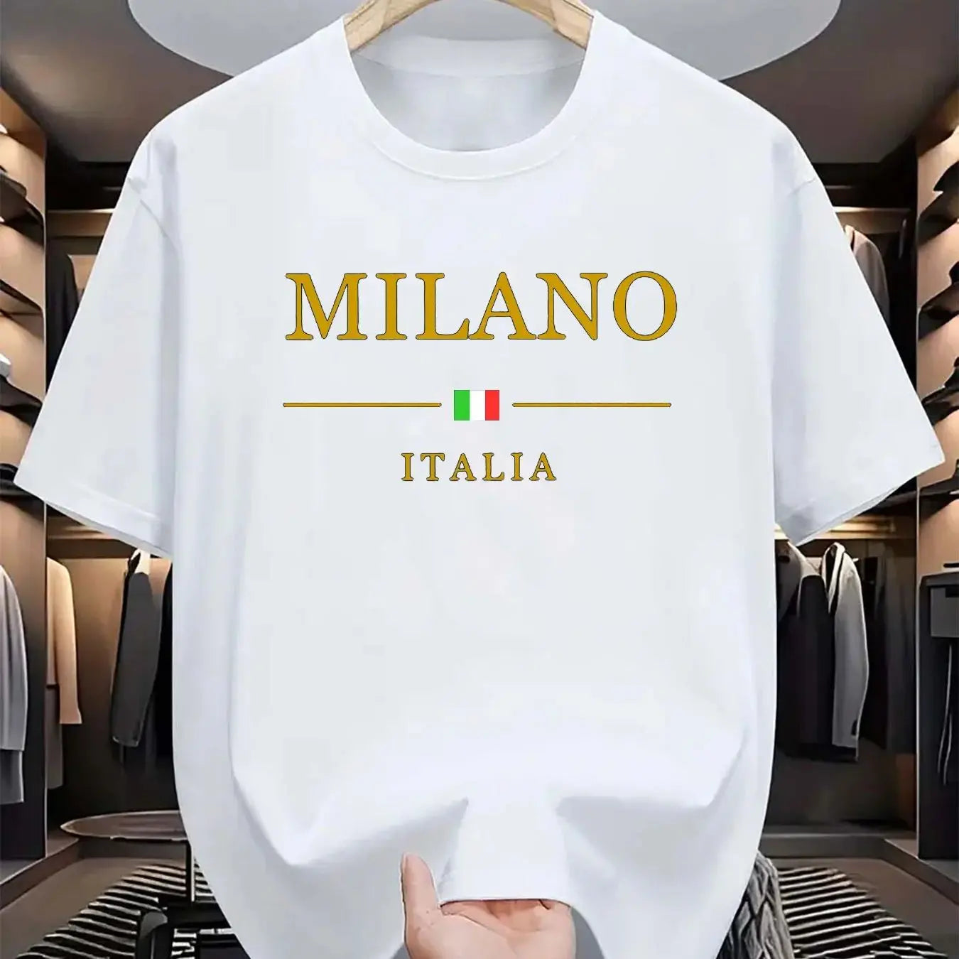 T-shirt Milano manches courtes col rond homme, 100% coton, à la mode, décontracté, ample, grande taille, motif MILANO ITALIA imprimé, sport, été