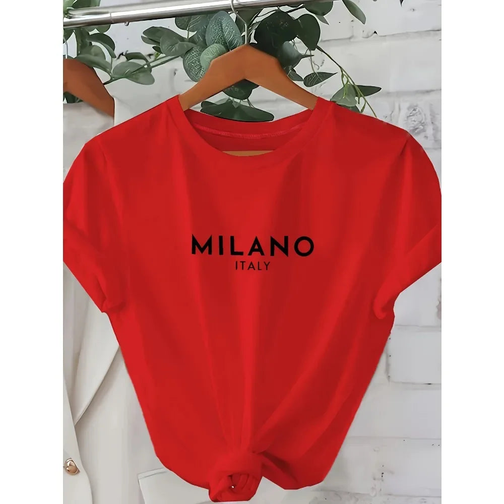 T-shirt col rond imprimé lettres Milano Italie, décontracté, manches courtes, pour femme, printemps-été