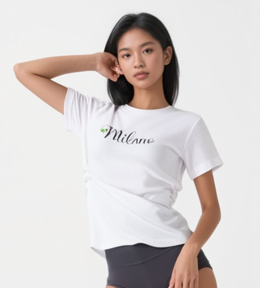 MILANO ITALY T-shirt à col rond imprimé pour femme, t-shirt décontracté à manches courtes, printemps et été