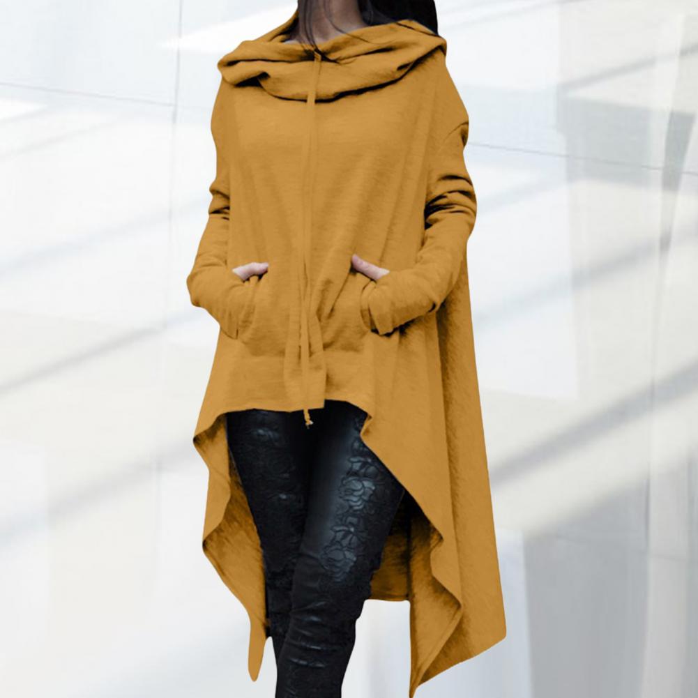 Sweat à capuche tendance pour femme, ourlet irrégulier, manches longues, queue de poisson, couleur unie, surdimensionné